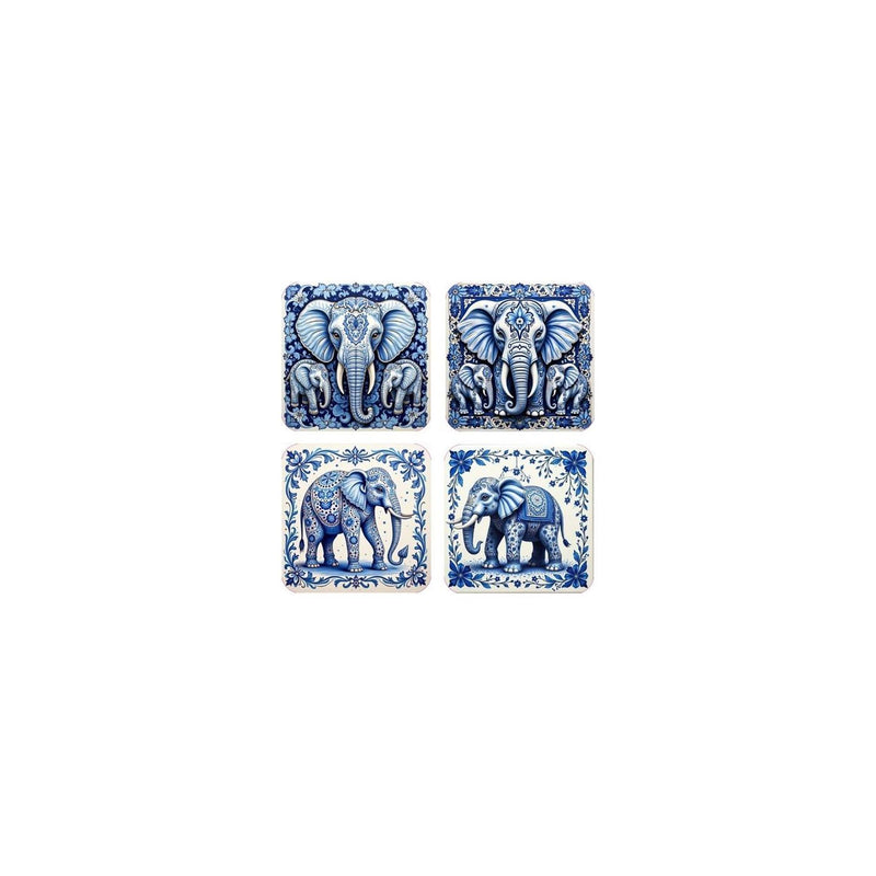 Onderzetters blauw wit olifant set a 4st