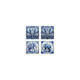 Onderzetters blauw wit olifant 10,8x10,8cm set a 4 stuks in doosje