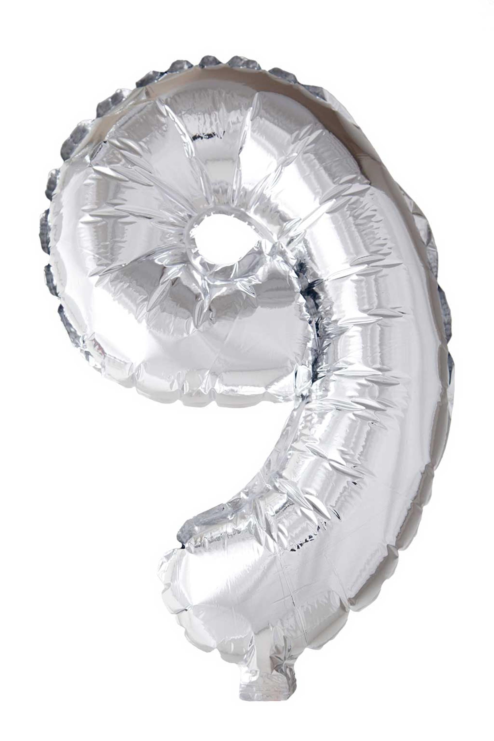 Globos cijfer ballon nummer '9' zilver folie 40cm geschikt voor helium.