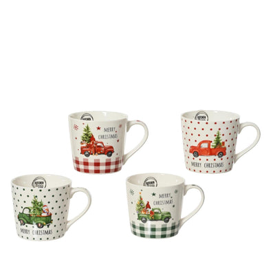 Decoris kerstmok porselein ø9,8xh8,8cm 4 assorti