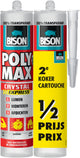 Bison poly max crystal express koker 2x 300 gram- duo verpakking, 2e koker halve prijs, transparante montagelijm, lijmen, monteren en afdichten, unieke smp technologie, oplosmiddelvrij, binnen en buiten, vrijwel alle ondergronden