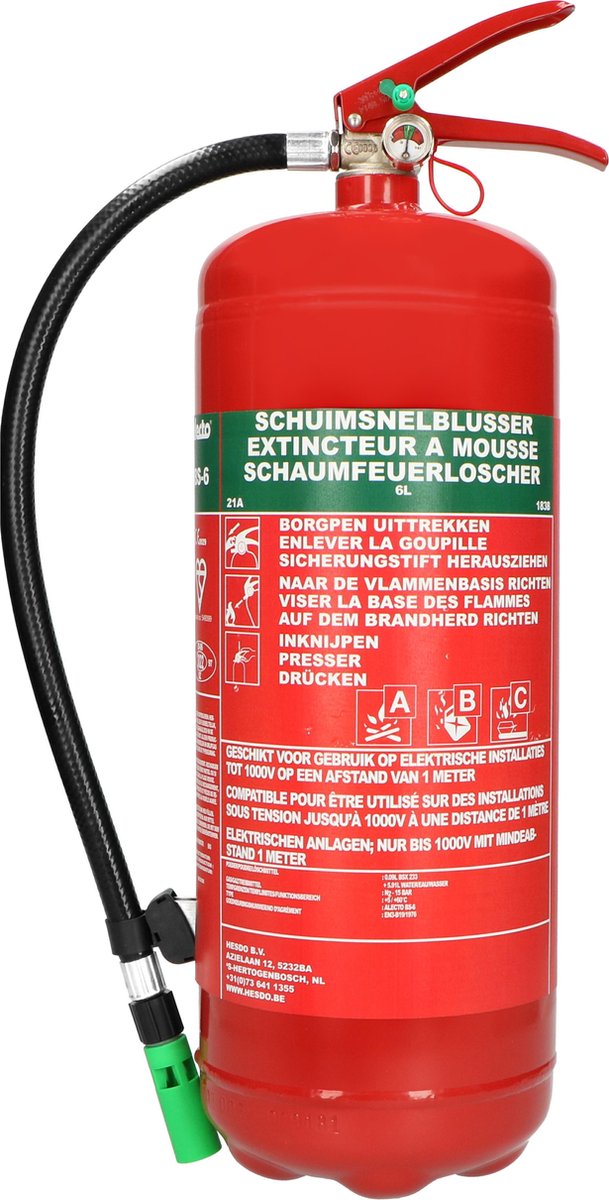 Alecto bs-6 brandblusser - schuimblusser 6 liter - brandklasse ab - inclusief ophangbeugel