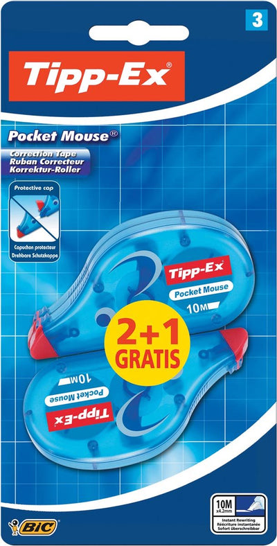 Tipp-ex pocket mouse correctierollers - 10 m x 4.2 mm - pak van 2+1 stuks
