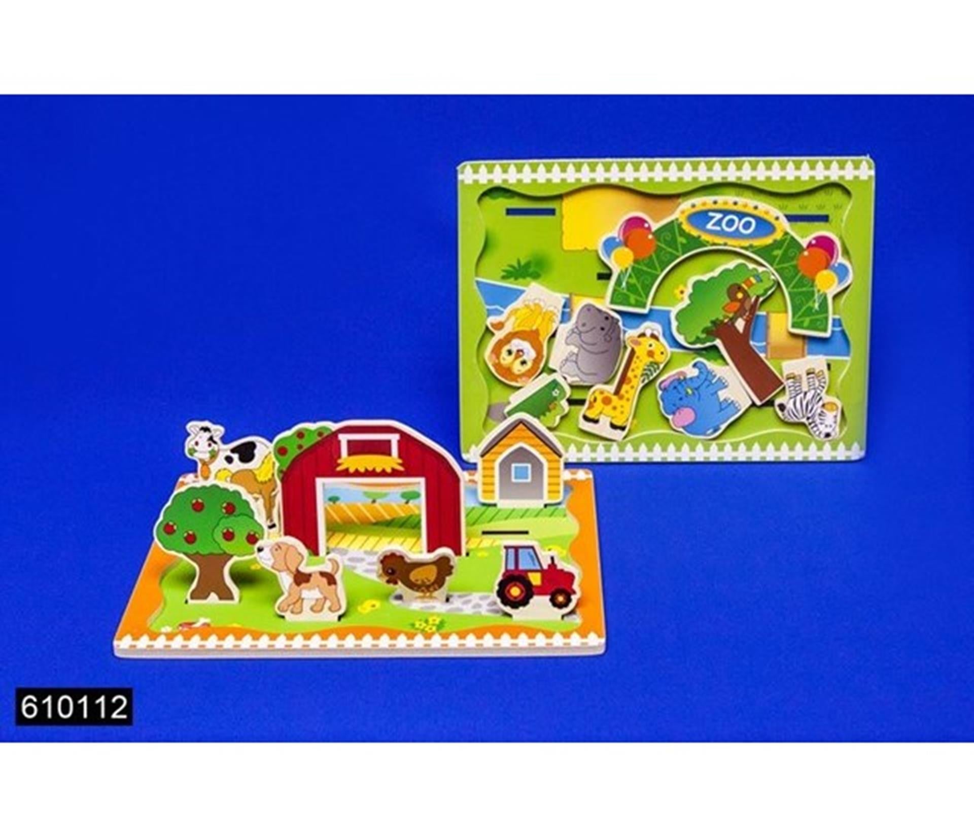 Speelplankje hout 3d zoo farm 30x22,5cm