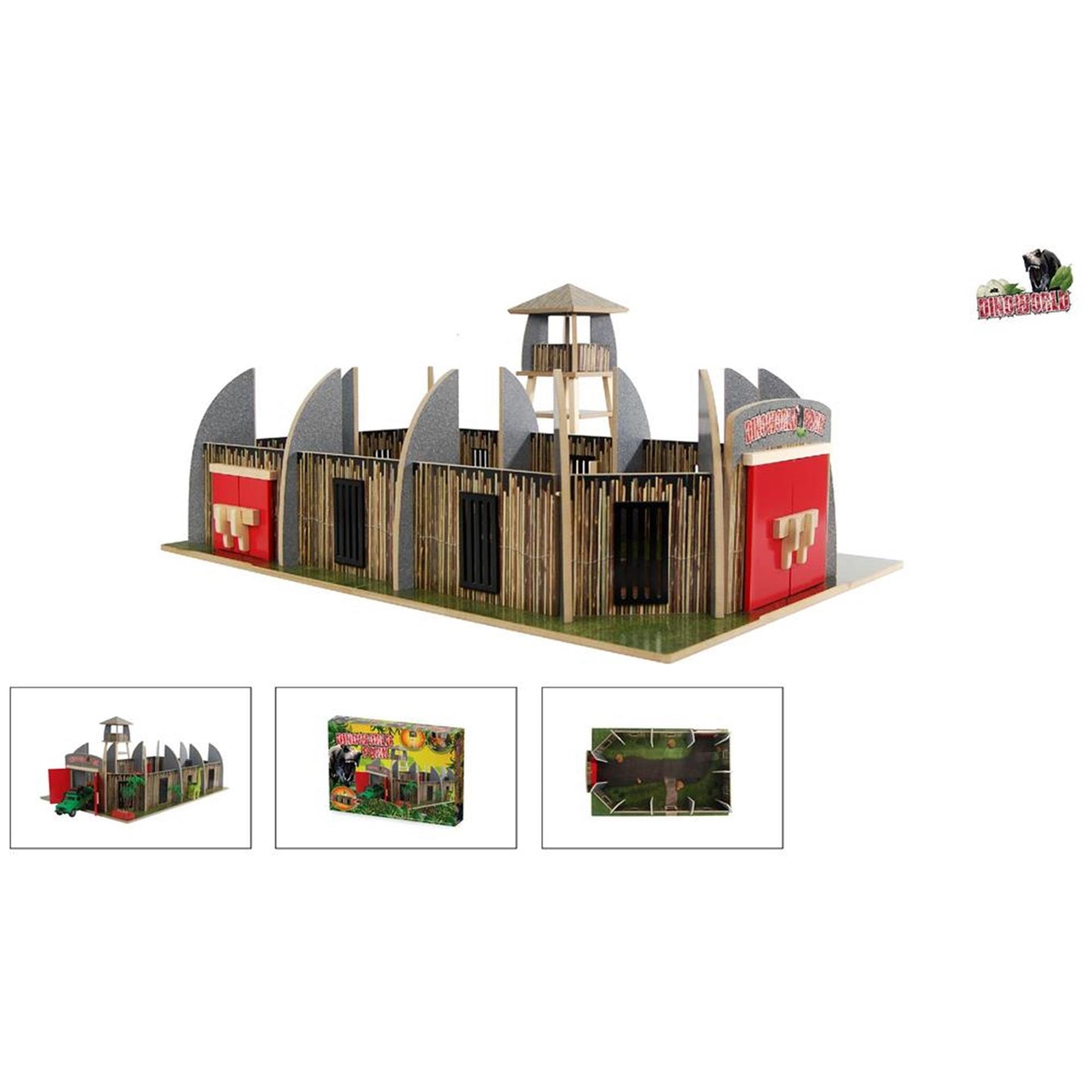 Dinoworld houten dinosaurus park met uitkijktoren speelset