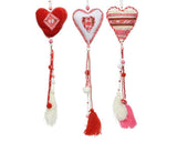 Decoris decohanger hart textiel 9x1,5x55cm rood-wit met kwastjes en kralen - afbeelding 1