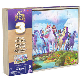 Unicorn academy 3pack houten puzzel in houten doos (3x24 stukjes) | 2 stuks