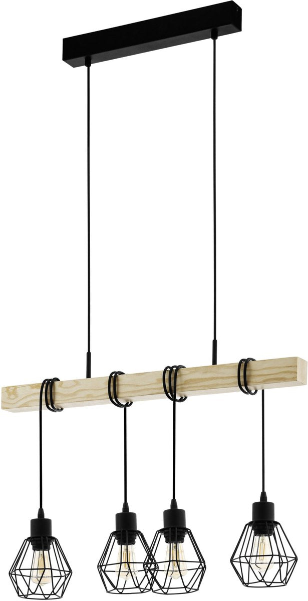 Eglo townshend 5 hanglamp - e27 - 70 cm - zwart bruin - hout - fsc hout