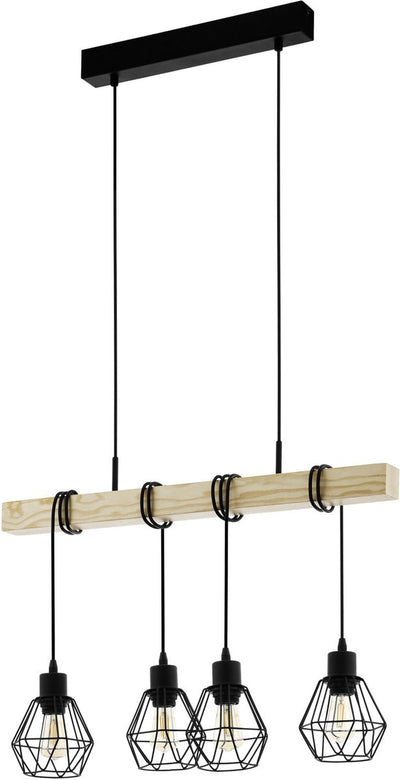 Eglo townshend 5 hanglamp - e27 - 70 cm - zwart bruin - hout - fsc hout