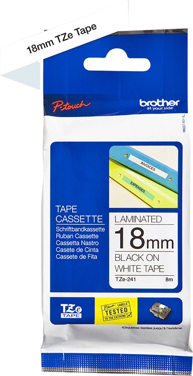 Labeltape brother tze241 18mmx8m zwart wit