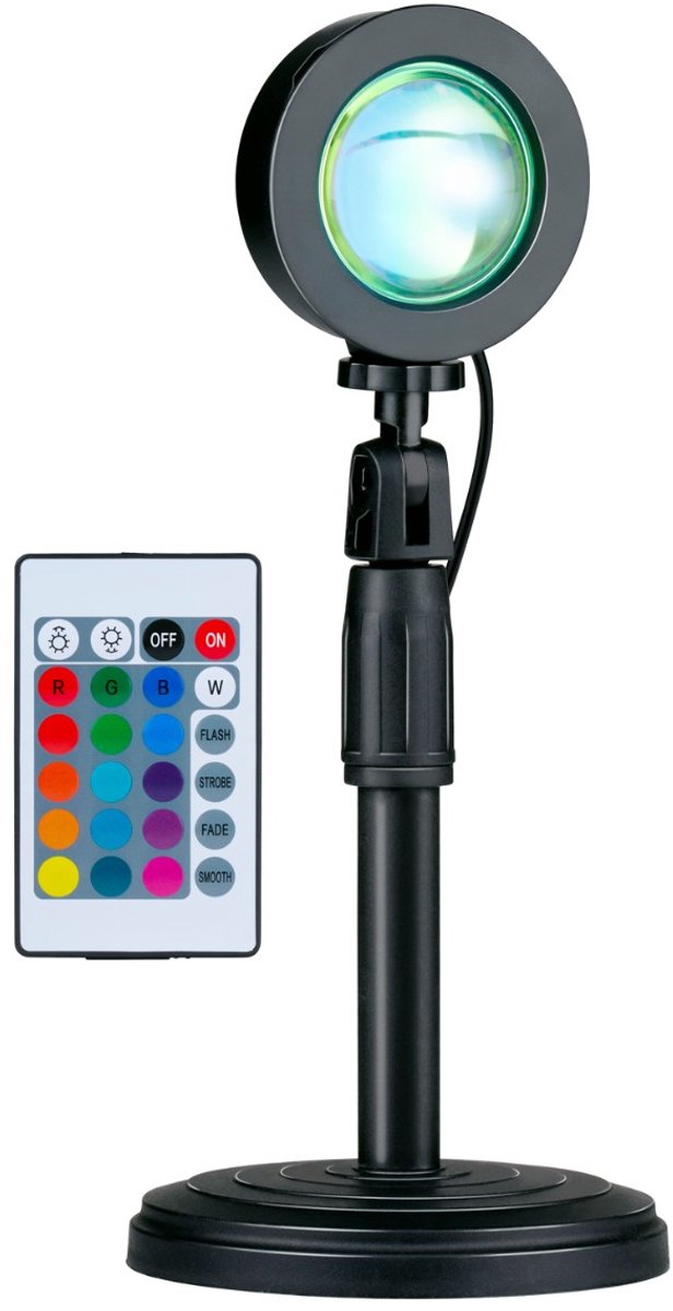 Grundig sunset lamp - projectielamp met afstandsbediening - rgb led lamp met 16 kleuren en 4 lichtstanden - tafellamp en nachtlamp - usb-a oplaadbaar - 27x11.4x11.4 cm - zwart