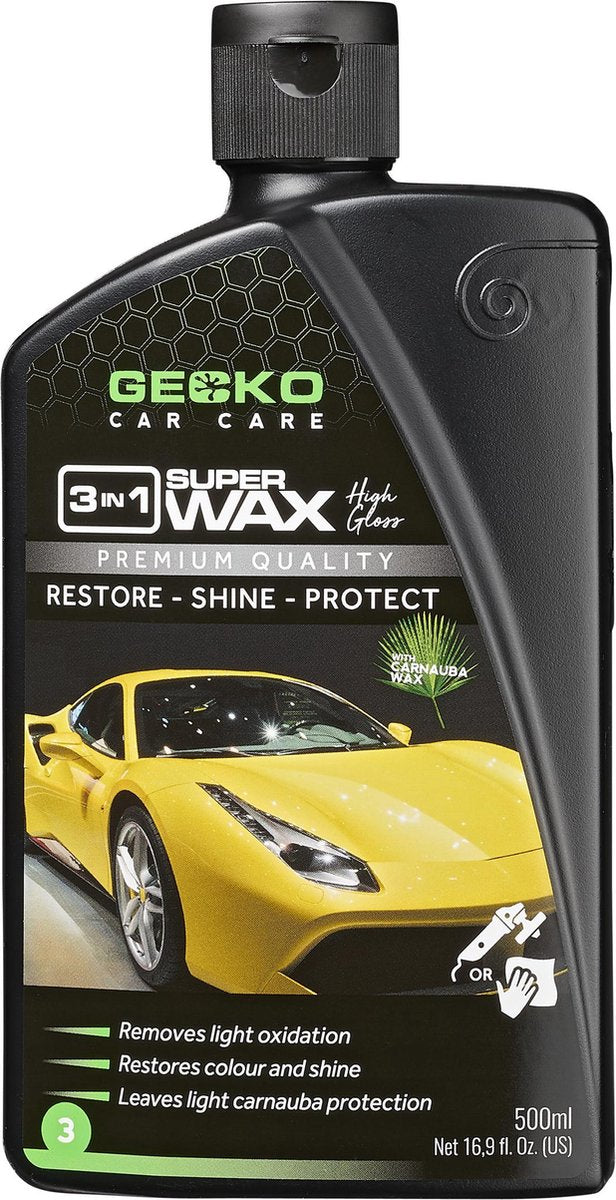 Gecko car care gecko polijstmiddel 3 in 1 + carnuba fles 500 ml