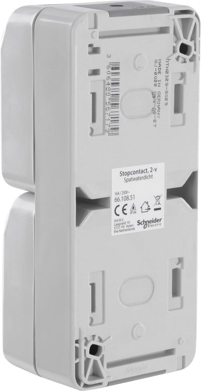 Schneider electric merten aquastar contactdoos - spatwaterdicht - opbouw - 2-voudig - randaarde - verticaal - ip44 - grijs