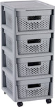 Curver infinity dots ladesysteem - 4 lades van 11l - met wieltjes - 36x30×66 cm - grijs