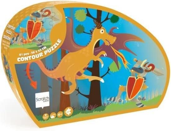 Scratch contour puzzel van draak met ridder - 61 stukjes