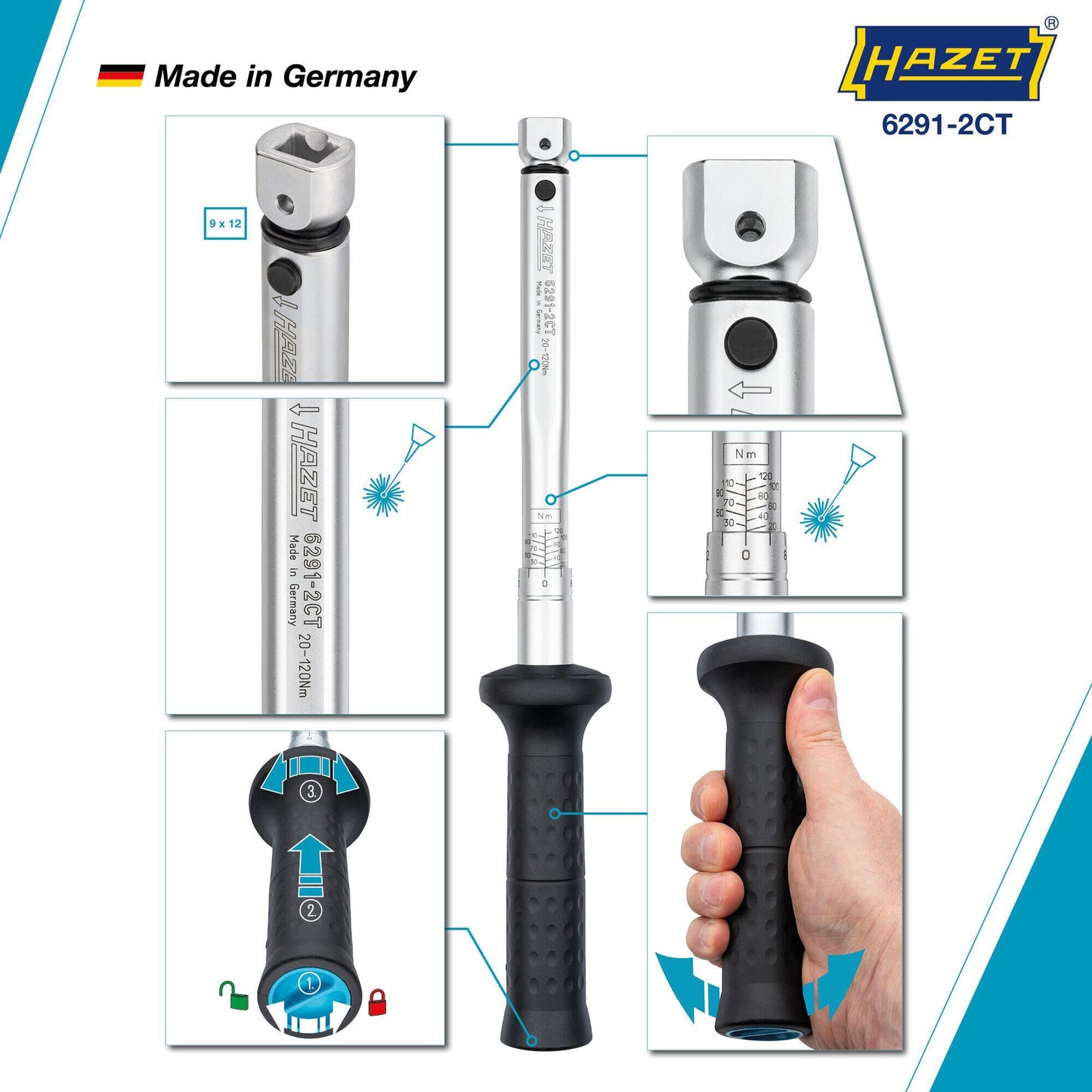 Hazet momentsleutel 6291-2ct torque wrench 20-120nm