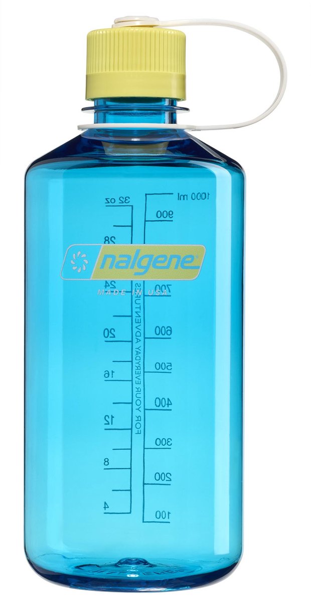 Nalgene - narrow mouth bottle - drinkfles - waterfles - 1000ml - bpa free - sustain - blue atoll w endive nieuw