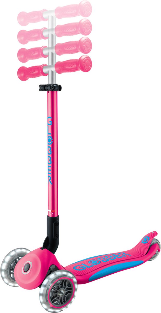 Globber 3-wiel step - primo foldable plus lights fuchsia - roze - lichtgevende wielen - vouwbaar - in hoogte verstelbaar - vanaf 3 tot 9 jaar