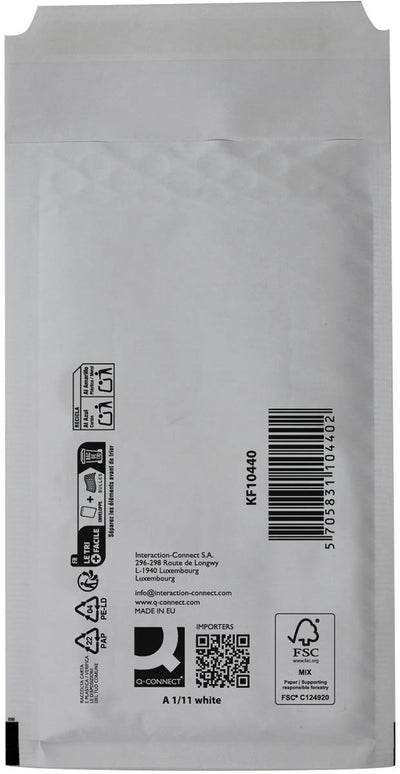 Q-connect luchtkussenenveloppen, wit, 1-a, 120 x 175 mm, doos van 200 stuks