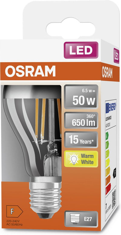 Osram 4058075427860 led-lamp energielabel f (a - g) e27 peer 6.5 w = 50 w warmwit (ø x l) 60 mm x 105 mm 1 stuk(s)
