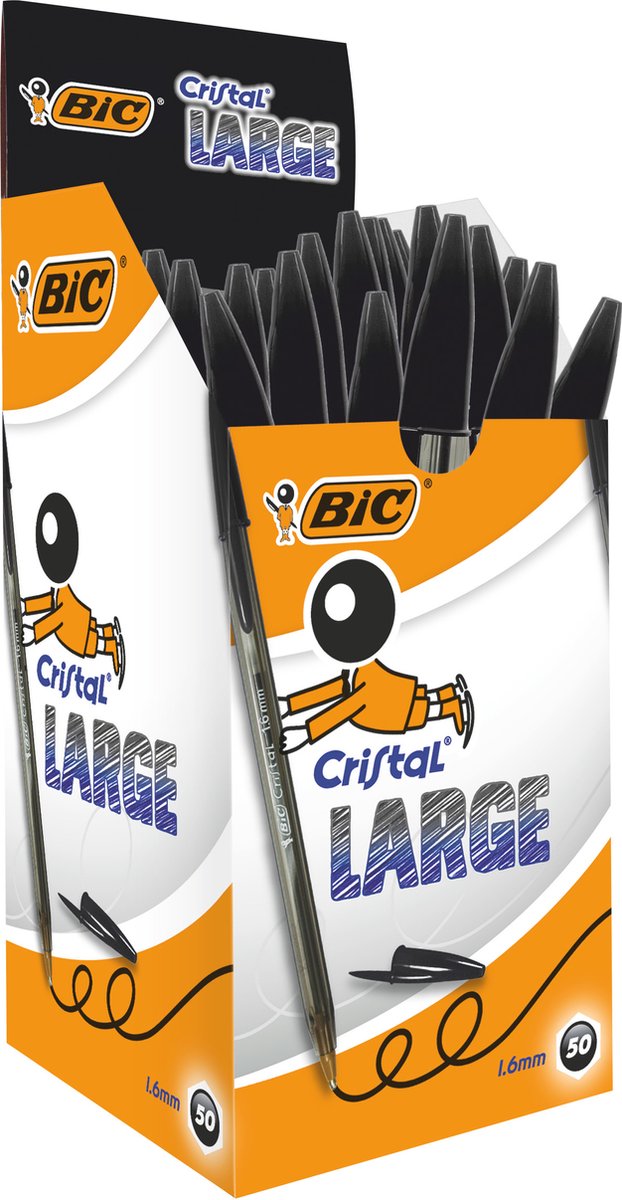 Bic cristal large - 0,42 mm zwart - 50 stuks