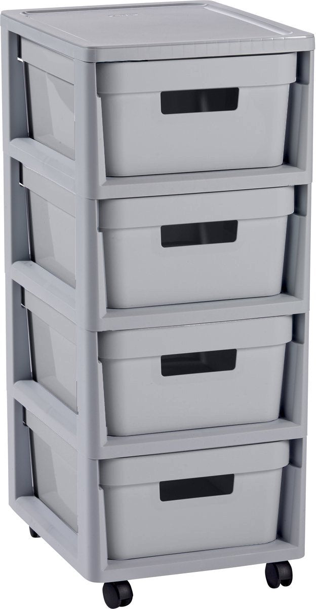 Curver infinity ladesysteem - 4 lades van 11l - met wieltjes - 36x30×66 cm - grijs