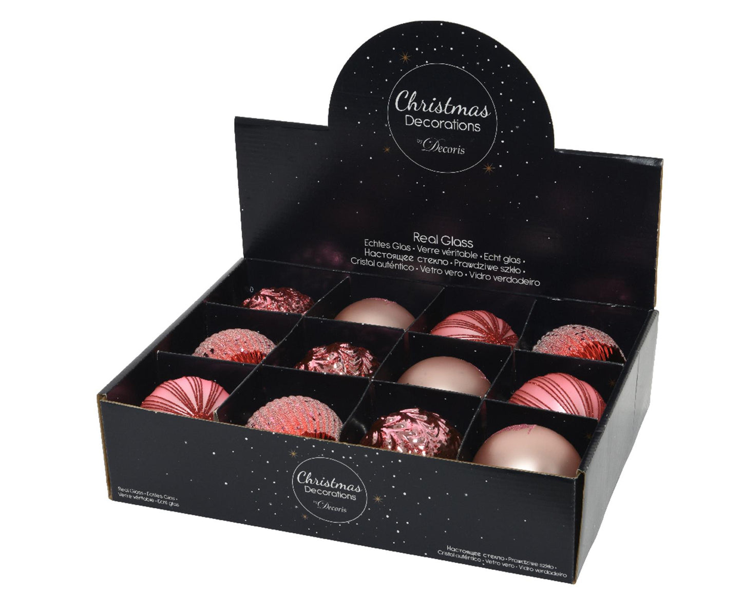 Decoris kerstballen glas ø8cm doos a 12 stuks roze