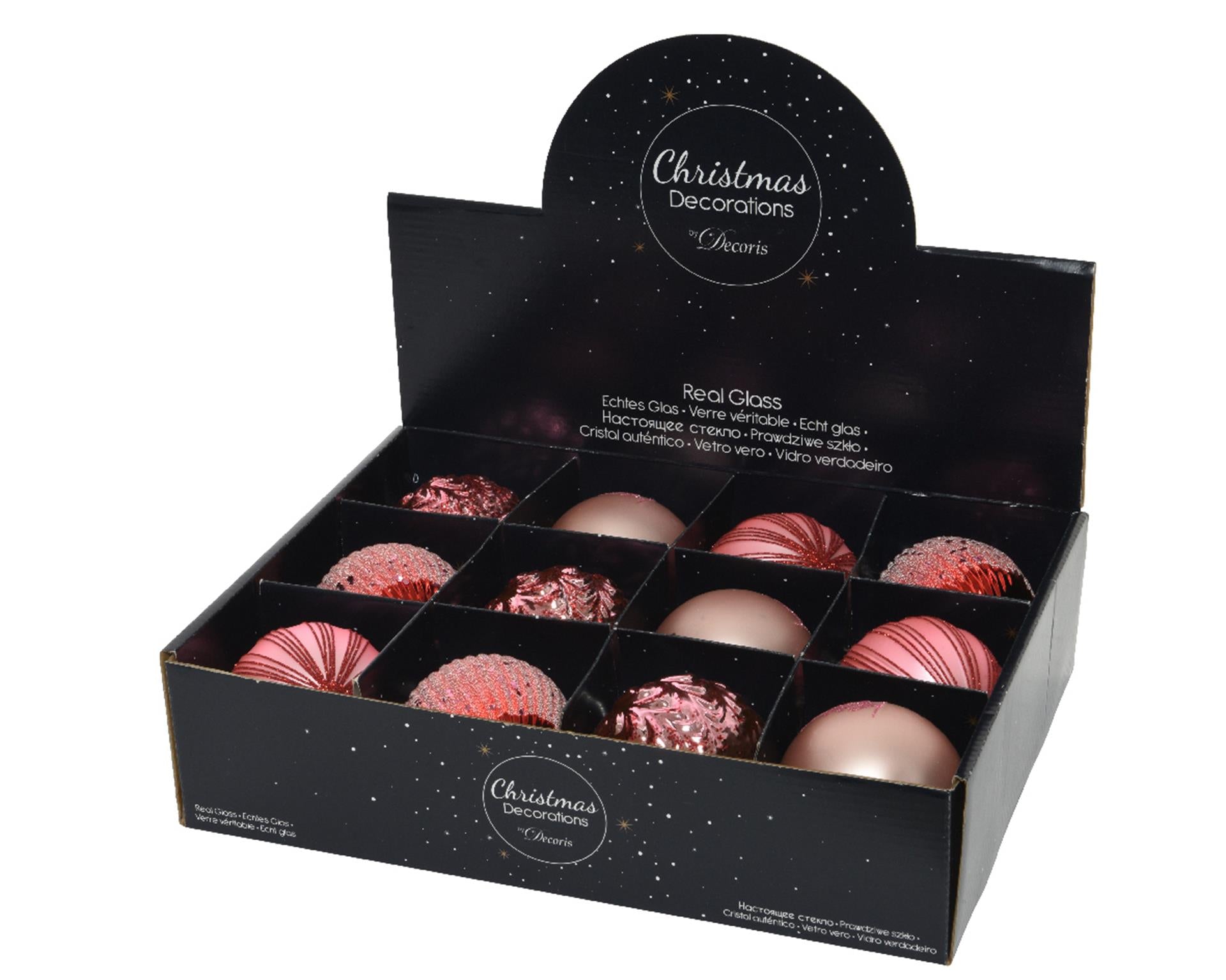 Decoris kerstballen glas ø8cm doos a 12 stuks roze