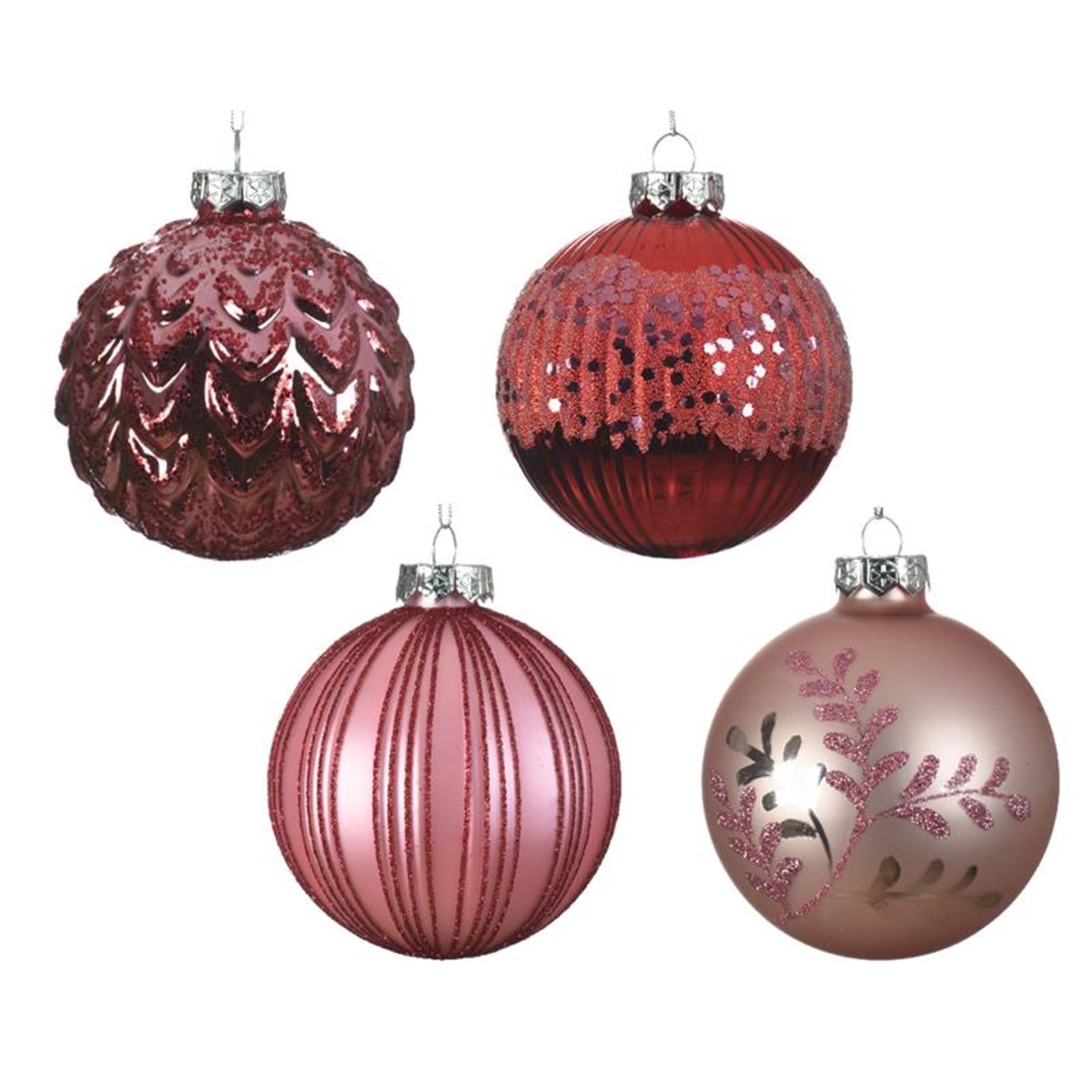 Decoris kerstballen mix glas ds a 12 stuks roze
