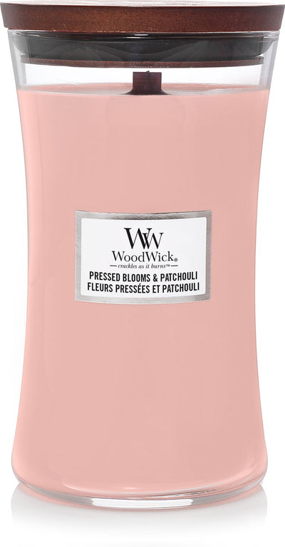 Woodwick hourglass large geurkaars - pressed blooms patchouli - 130 branduren