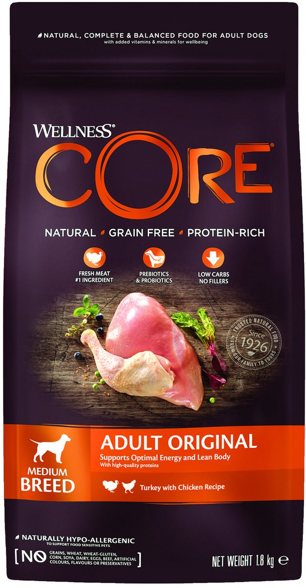 Wellness core original - kalkoen met kip - inhoud - 1,8 kg