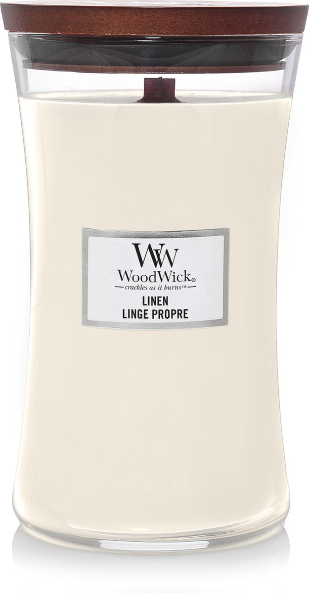 Woodwick hourglass large geurkaars - linen - 130 branduren