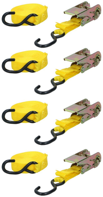 Dunlop spanbanden met ratel 4 stuks - sjorbanden - max. 350kg - 5 meter lang - nylon - zwart geel