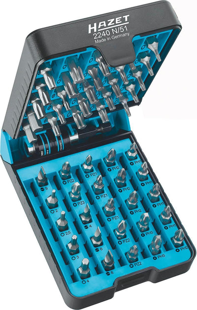 Hazet bitset | 2-6 | ph1-ph3 | pz1-pz3 | t6-t40 | 1 4 inch (6,3 mm) zeskant massief | pozidriv-profiel pz, kruiskop profiel ph, tamper resistant torx®-profiel | 51-delig - 2240n 51