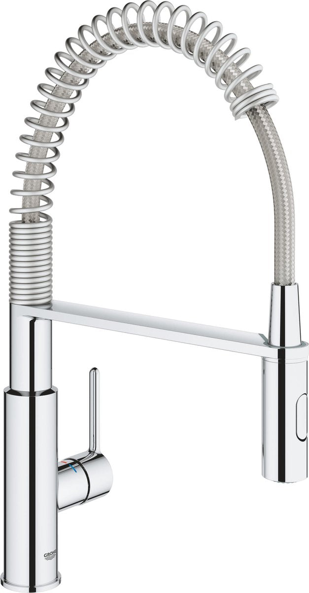Grohe get keukenkraan - hoge uitloop - 360° draaibereik - met uittrekbare handdouche en 2 straalsoorten - chroom