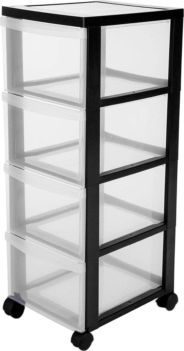 Iris design chest ladesysteem - 4 diepe lades - kunststof - zwart transparant