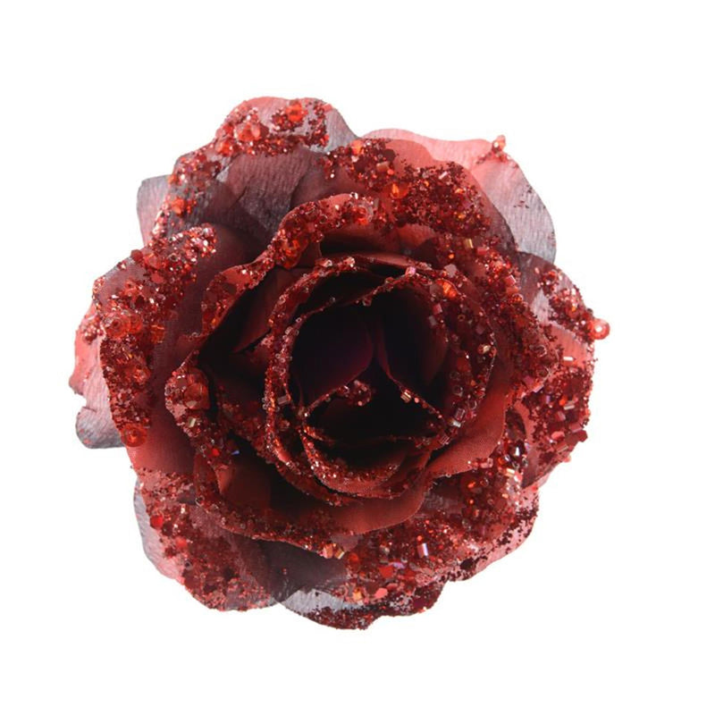 Decoris bloem op clip roos ossenbloedrood