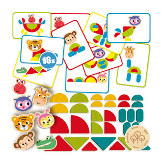 Ses creative 14063 montessori speelgoed - dieren vormen naleggen - opdrachtenkaarten en houten onderdelen om figuren na te leggen - stapelen en vormen maken