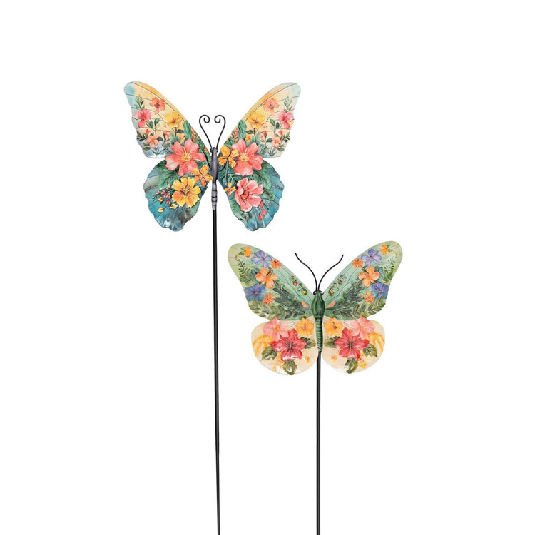 Anna's collection vlinder met bloemen op steker 15x57cm