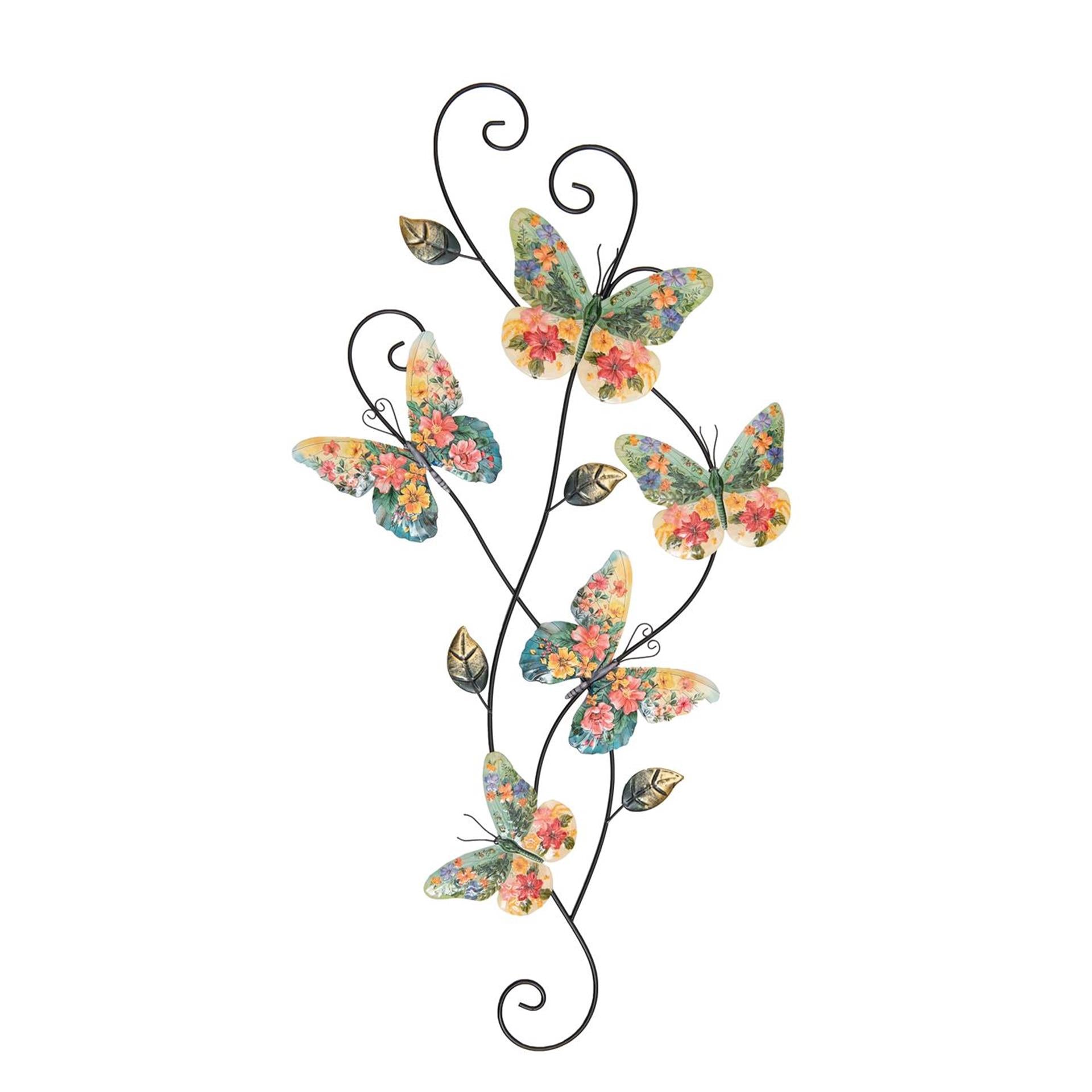 Anna's collection wanddeco vlinders met bloemen35x1,5x68cm
