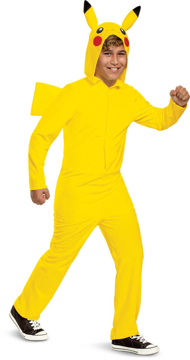 Disguise pokémon, pikachu jumpsuit met capuchon classic, maat l (10-12 jaar)