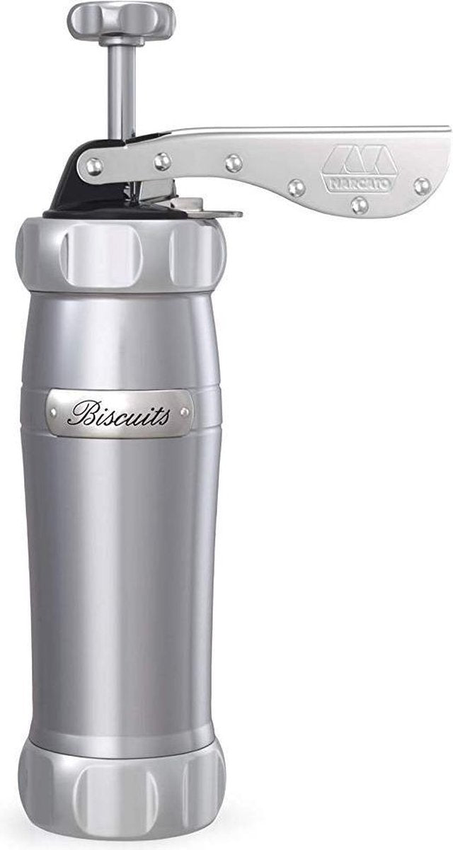 Marcato atlas deluxe koekjesmaker koekjespers met 20 sjablonen aluminium - zilver