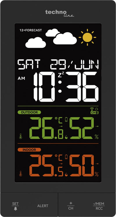 Technoline weerstation ws 6458 - 83x152x36 mm - zwart - met 1 buitensensor - tl-ws6458