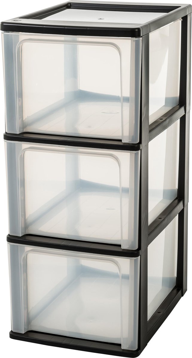 Iris organizer chest ladesysteem a4 - 3 diepe lades - 3 x 13l - kunststof - zwart transparant
