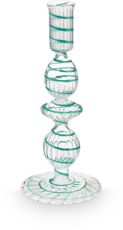 Pip studio - kandelaar - woonaccessoires - licht blauwe kaarsenhouder - glas swirl - 20cm