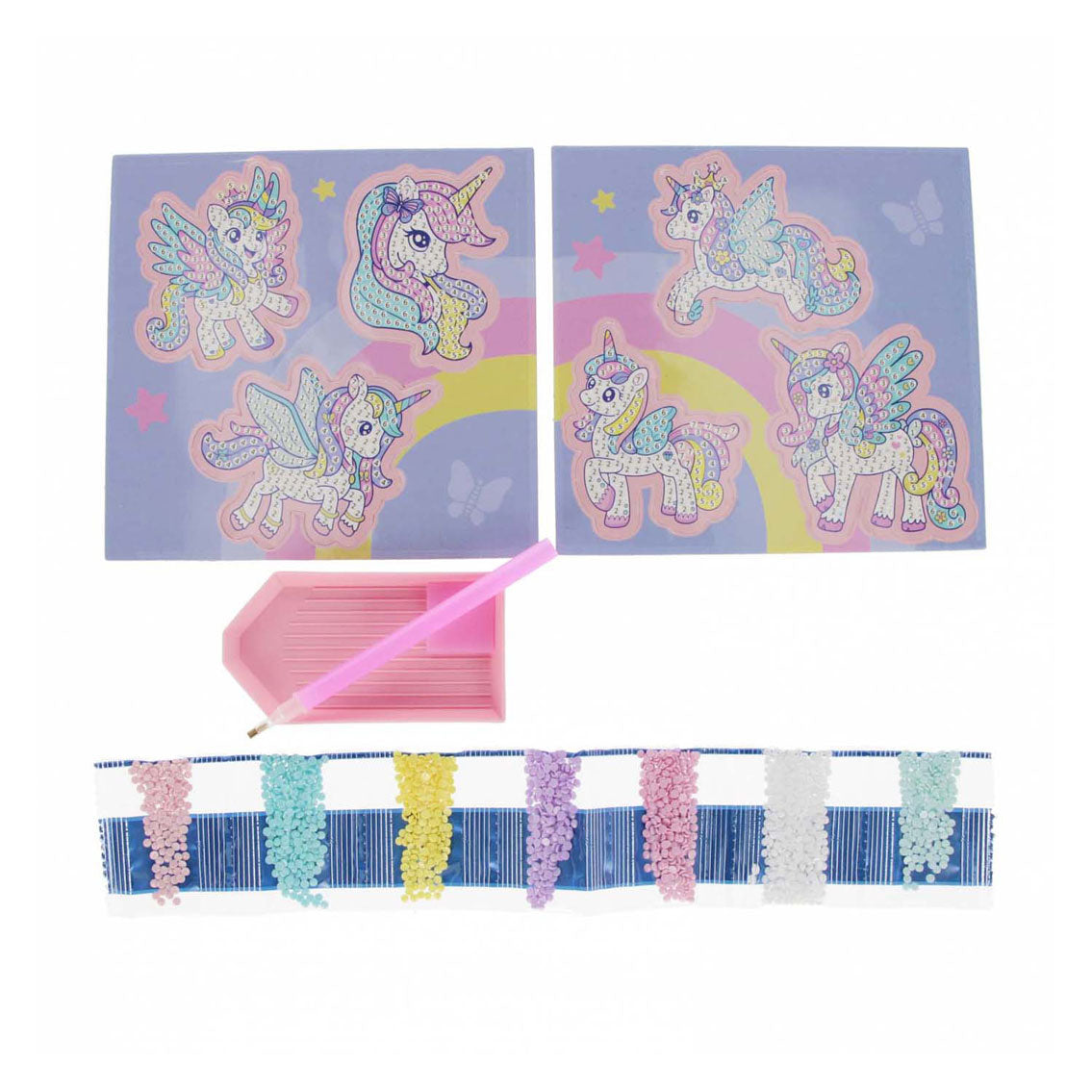Creatieve set diamantmozaïek eenhoorn, 6dlg.