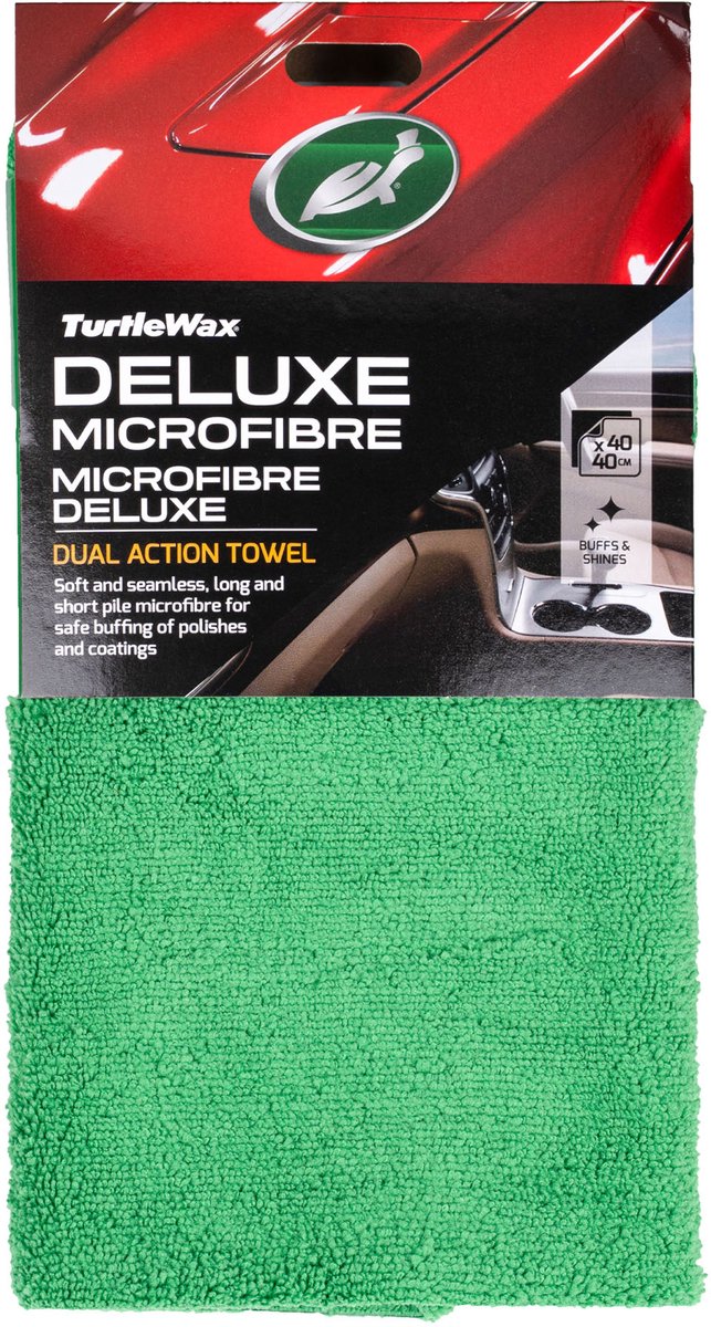 Turtle wax deluxe microvezel dual action - superzachte, randloze microvezeldoek - voor het aanbrengen en verwijderen van spraypolishes en waxen - drogen van interieur- en exterieur oppervlakken - 40x40cm