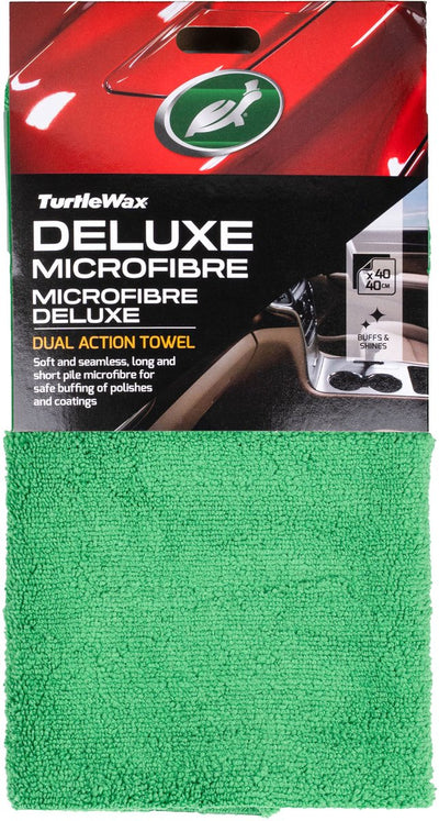 Turtle wax deluxe microvezel dual action - superzachte, randloze microvezeldoek - voor het aanbrengen en verwijderen van spraypolishes en waxen - drogen van interieur- en exterieur oppervlakken - 40x40cm