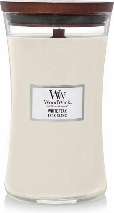 Woodwick hourglass large geurkaars - white teak - 130 branduren