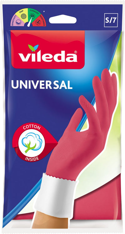 Vileda universal - huishoudhandschoenen – maat s – 1 paar – roze – katoenvoering – 100% natuurrubber s